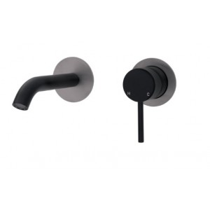 Kaya Wall Basin/Bath Mixer Set, Matte Black, Gun Metal Round Plates, 160mm Outlet